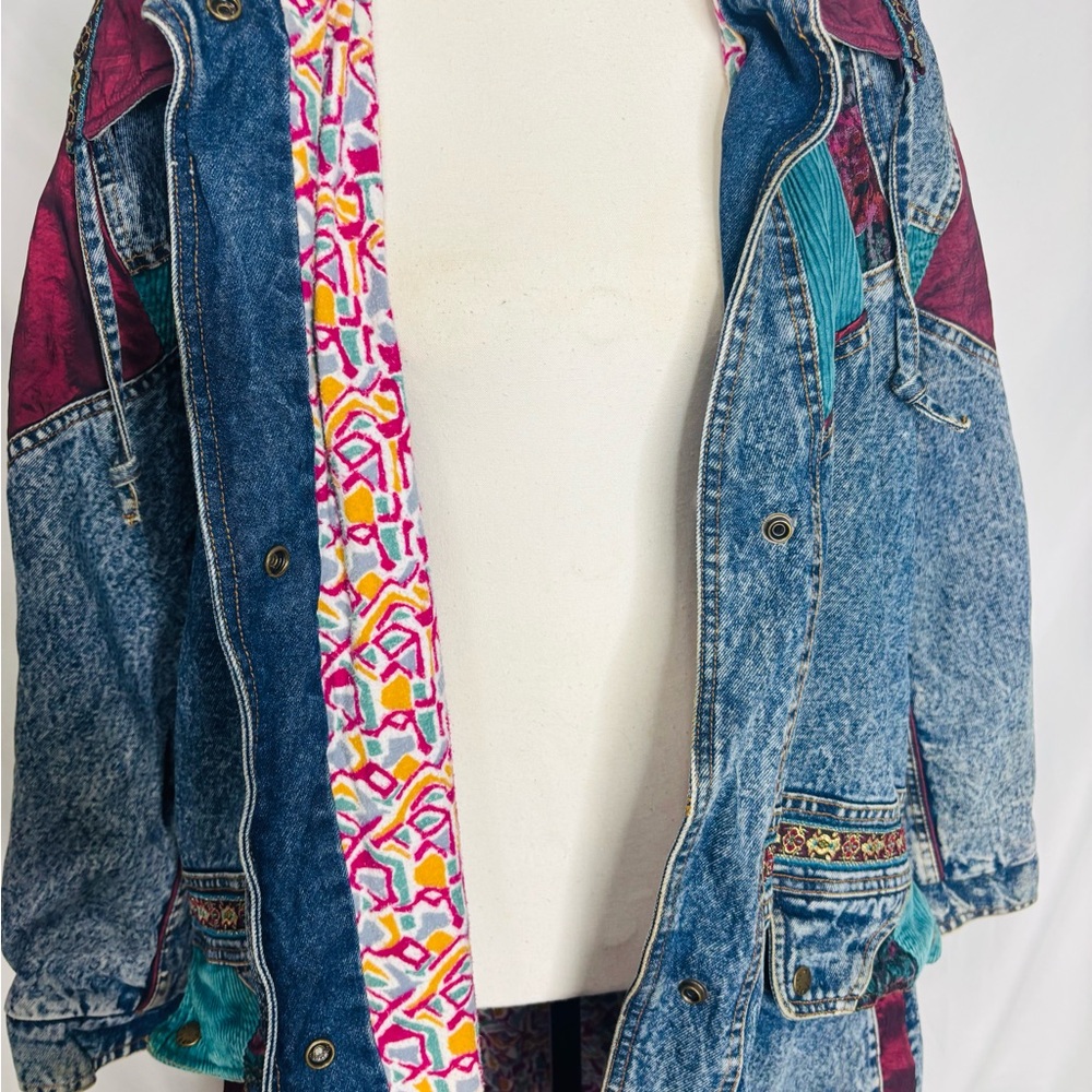 Vintage 80s Current  Seen brand acid wash denim patchwork jacket - Picture 8 of 10